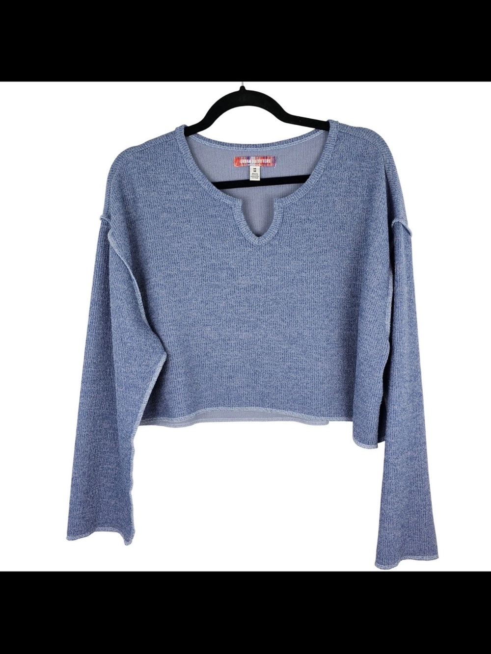 Urban Outfitters UO Blue Ribbed V Notch Cropped Long Sleeve Sweater Women M GUC - Picture 1 of 10
